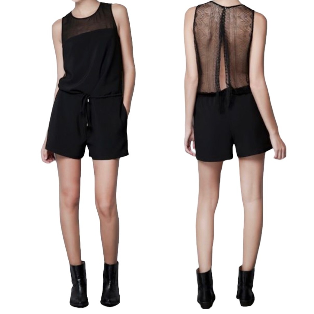 Zara Black Fringed Lace Back Romper
